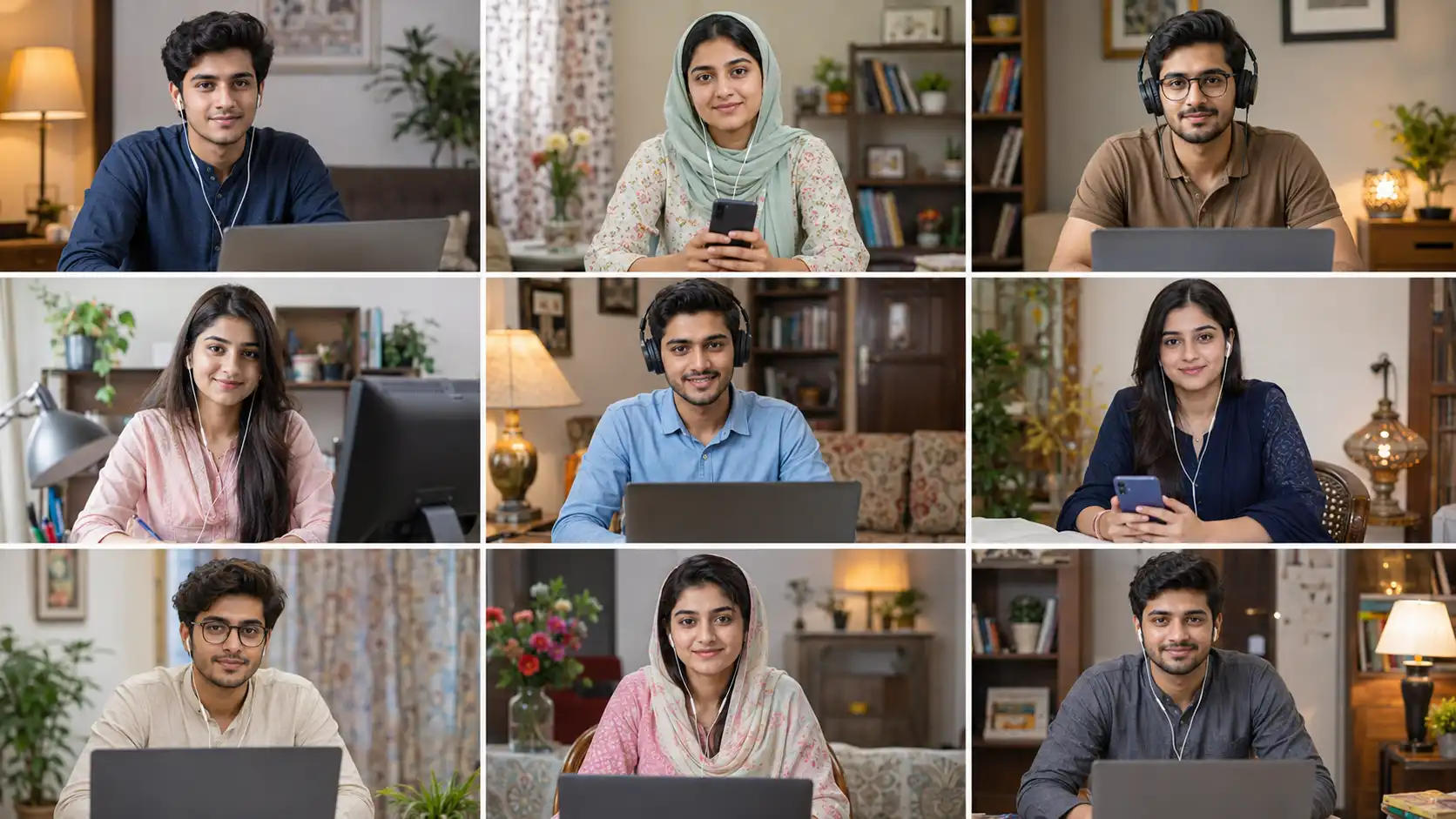 Diverse TutorAI learners studying spoken English
